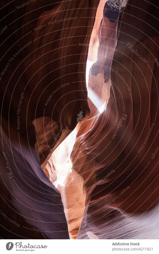 Picturesque slot canyon illuminated by daylight narrow deep nature environment picturesque rock surface formation park antelope canyon arizona america usa land