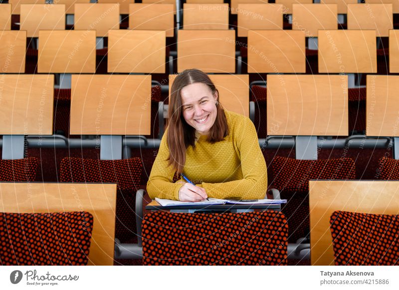 Student in empty classroom Education Classroom studying back to school High School Study Safety Woman person indoors Protection social distancing pandemic