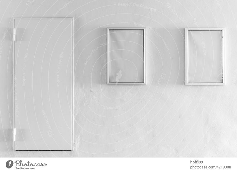 two empty picture frames and a door without a handle - all in white abstract Picture frame White white background white door Wall (building) Architecture