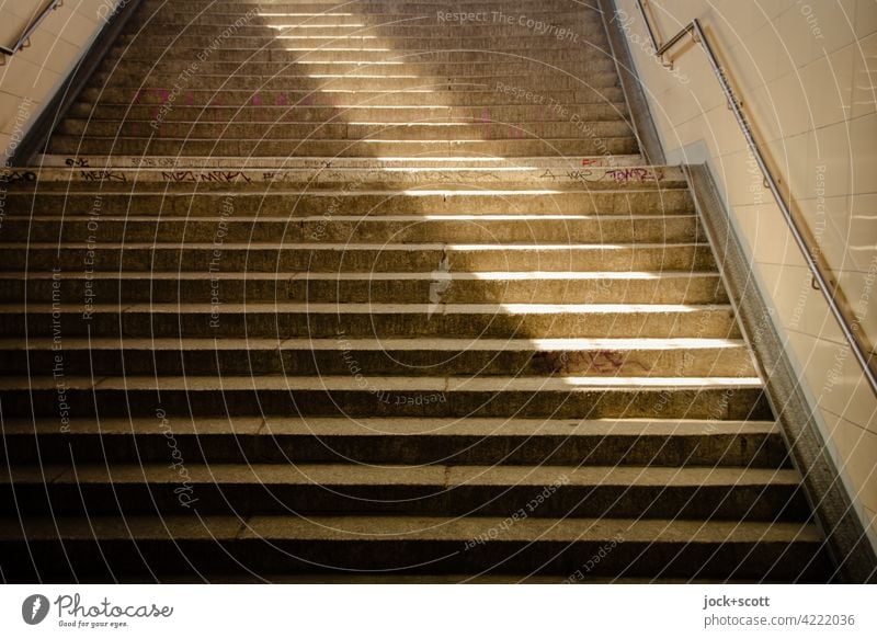 Light beam step by step Stairs Gloomy Architecture Concrete Abstract Beam of light Visual spectacle Structures and shapes Symmetry Shadow Lanes & trails