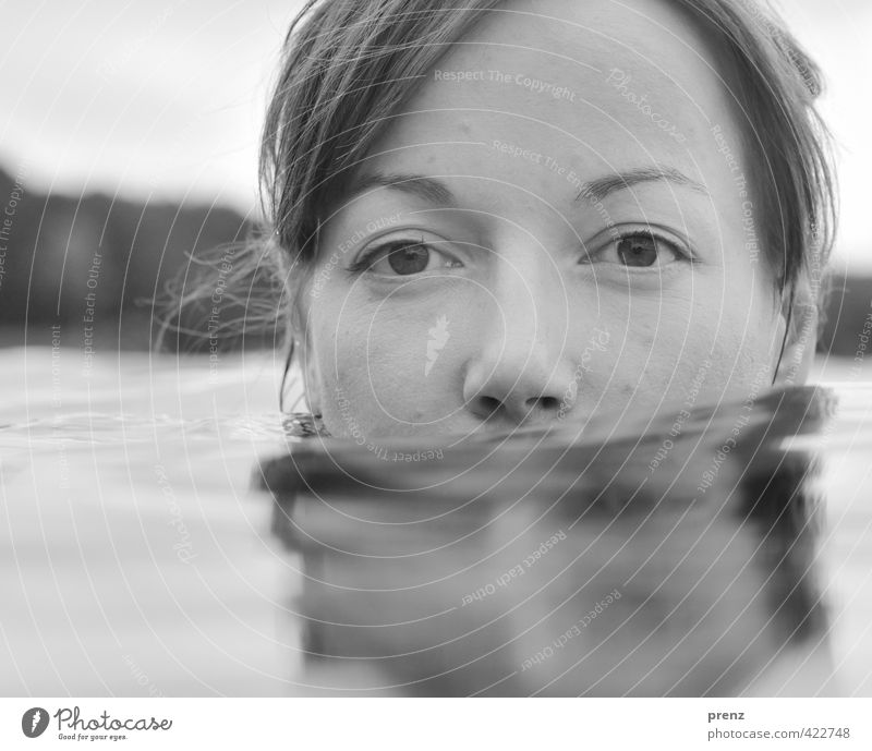 Still water 1 Human being Feminine Young woman Youth (Young adults) Woman Adults Head 18 - 30 years Environment Nature Water Lake Swimming & Bathing Gray Calm