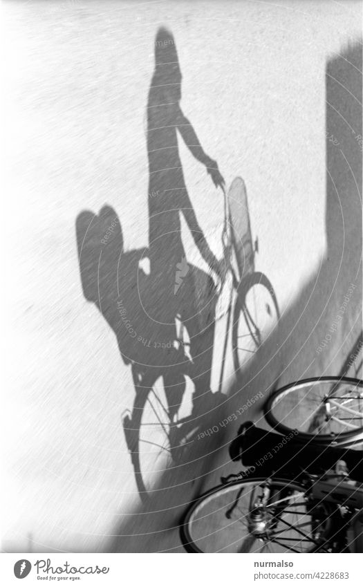 Cycling in the shade. Bicycle Child Mother Shadow Cycle path swift ecological co2 Child seat Shopping Trip Parents Family