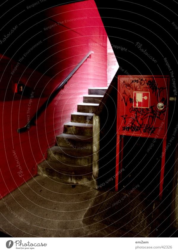 one way in red Red Triangle Alternative Graffiti Architecture light fire extinguisher Stairs rail Perspective