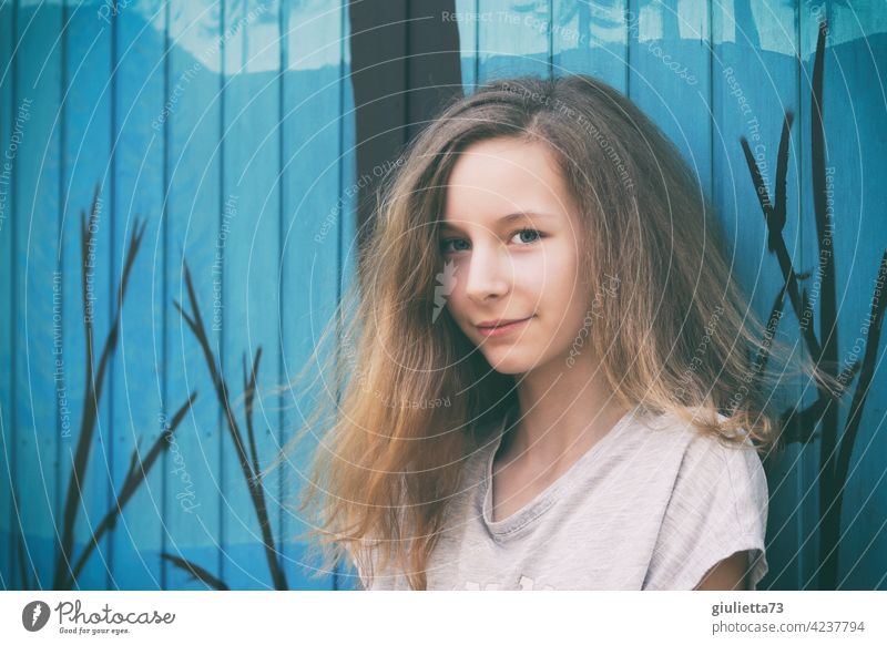 Young pre-teen girl age 10 - 13 years old with long hair. Stock Photo