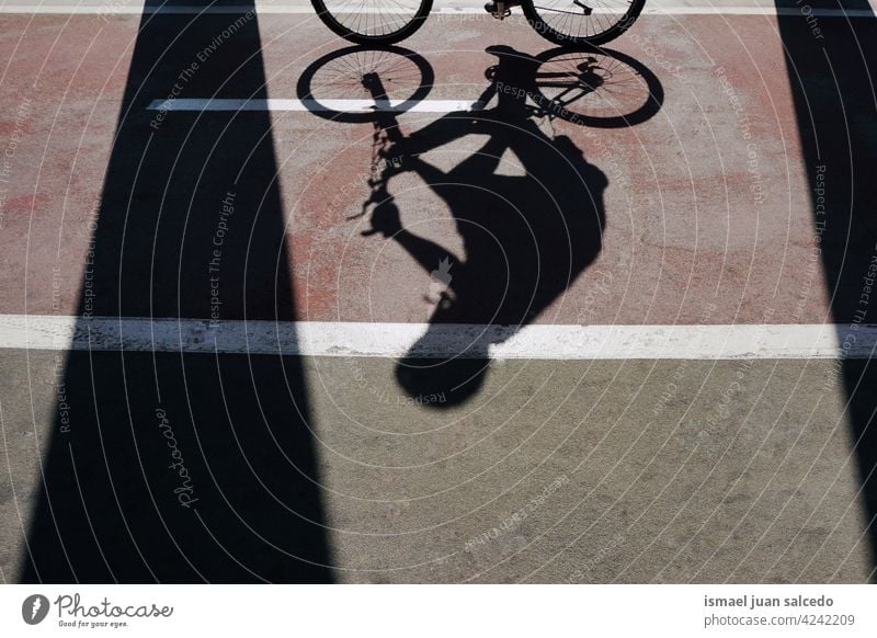 cyclist shadows on the street in Bilbao city Spain biker bicycle transportation cycling biking exercise lifestyle ride speed fast silhouette road urban outdoors