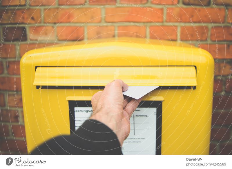 drop a letter in the postbox Mailbox Letter (Mail) Throw Hand dispatch mail Envelope (Mail) message Transmit Yellow