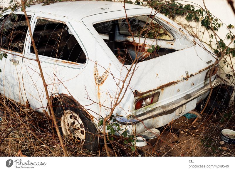 scrap Scrap metal car Car Scrapyard Ready for scrap Old Broken Transience Decline Wrecked car Rust Destruction