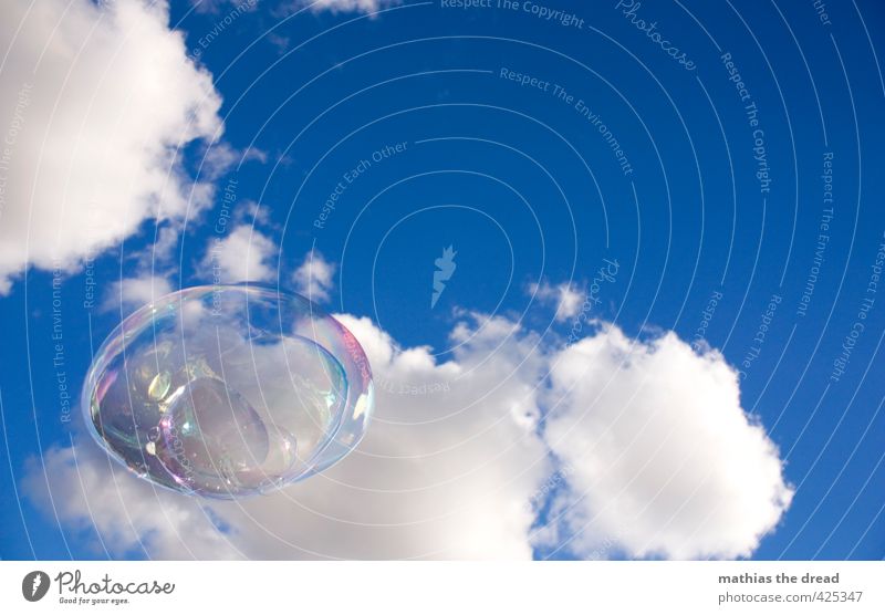 soap bubble Environment Air Sky Clouds Sun Beautiful weather Esthetic Soap bubble Effortless Comical Easy Hover Floating Colour photo Multicoloured