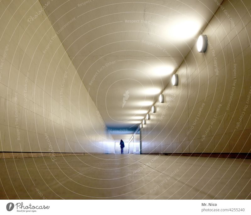 in the tunnel Light Tunnel Architecture Underpass Pedestrian Lanes & trails Tunnel vision Bright spot Passage Subsoil Corridor Underground Loneliness Symmetry