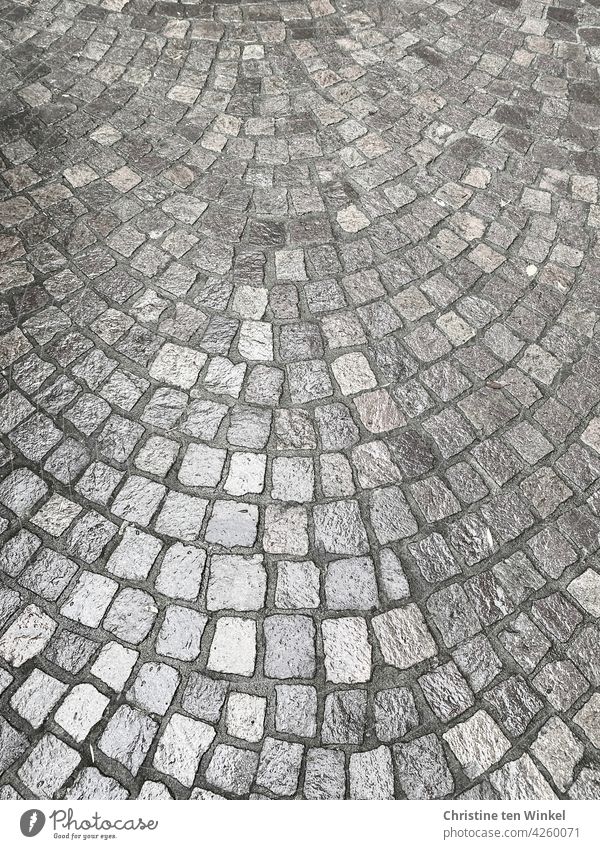 Wet and shiny cobblestone, laid in segmental arch bond Cobblestones Paving stone Lanes & trails Street Sidewalk Structures and shapes Segmental arch bracing
