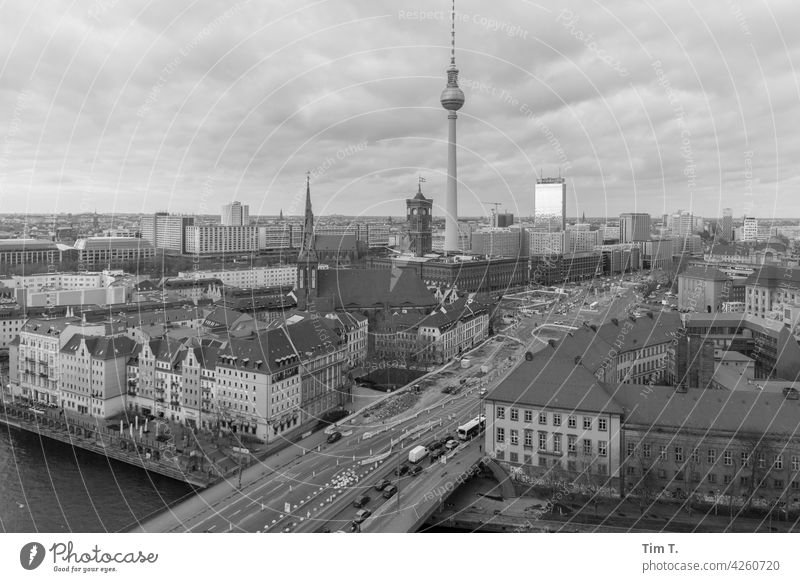 Berlin Mitte from above with television tower Middle Television tower Downtown Berlin Berlin TV Tower Landmark City hall Rotes Rathaus Capital city Architecture
