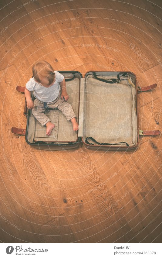 the journey can begin - child in the suitcase Child Suitcase Vacation & Travel go away ready for a holiday Funny wittily Baby Luggage Tourist Passenger Grasp