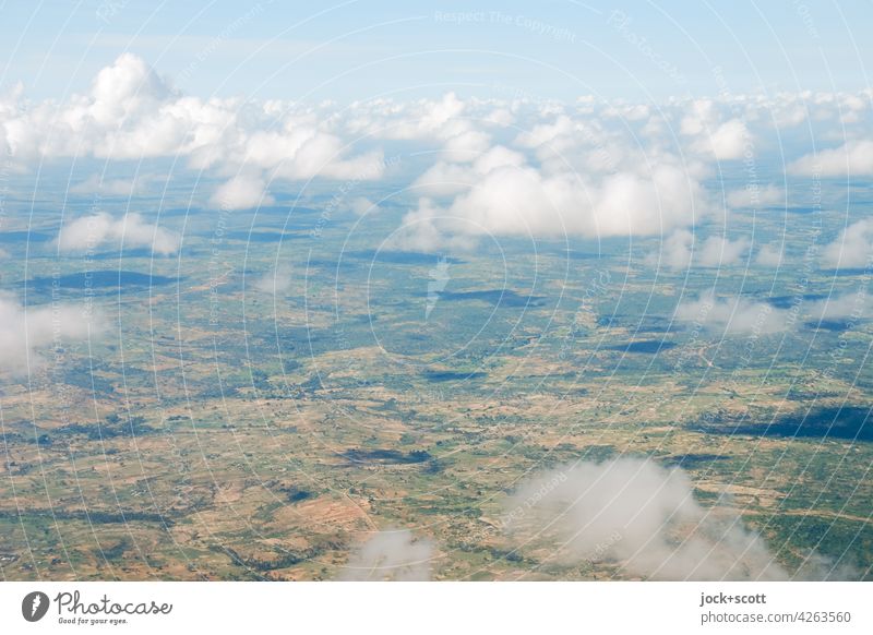 airy clouds hang over the old world Aerial photograph Clouds Landscape Nature Bird's-eye view Atmosphere Cloud field Panorama (View) Far-off places
