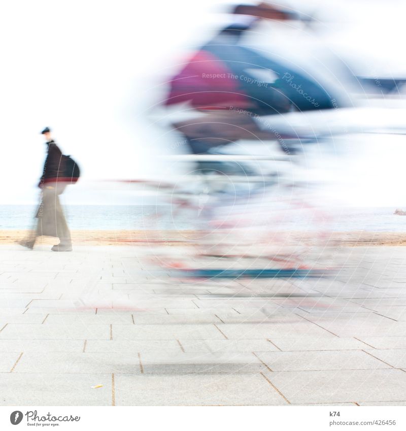 Disolución II Cycling Human being Masculine 2 Driving Going Speed Athletic Blue Violet White Colour photo Exterior shot Day Motion blur Central perspective