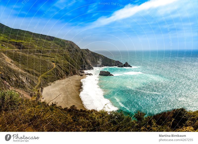 Panoramic view over the coast at Big Sur, California big sur rolling hills landscape blue water 1 dramatic landscape pacific coast highway panorama travel beach