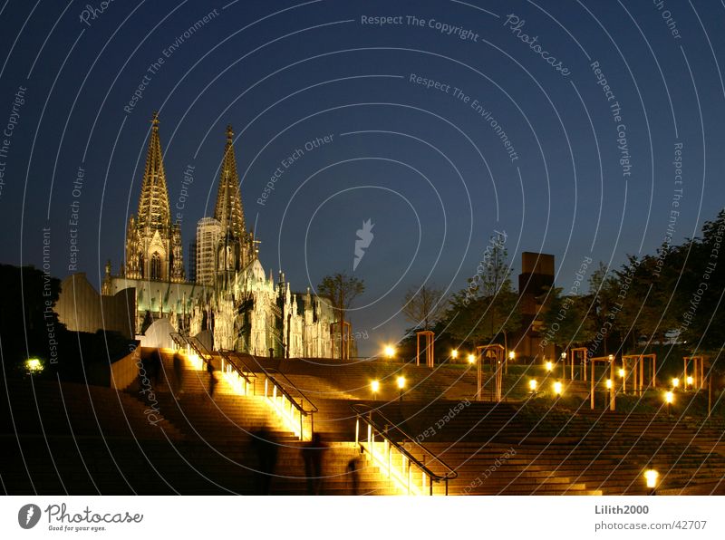 Our beautiful cathedral Cologne Rhine House of worship Dome Night Summer Sky Lighting Stairs Handrail