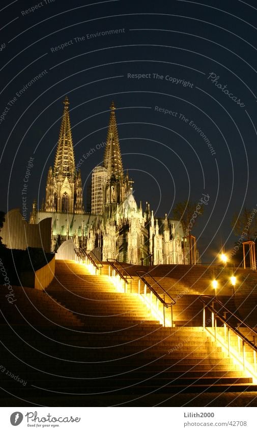 At night at Dom 2 Cologne Night Summer House of worship Dome Lighting Handrail Stairs