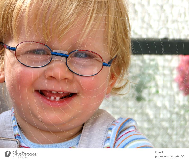 Claas Joy Happy Face Contentment Child Human being Masculine Toddler Boy (child) Teeth Beautiful weather Balcony Eyeglasses Blonde Laughter Happiness cute