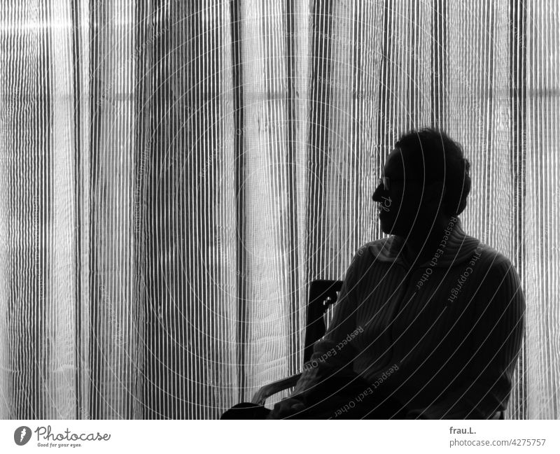 Sitting around decoratively portrait Eyeglasses Man Face Profile Curtain Human being Silhouette Armchair