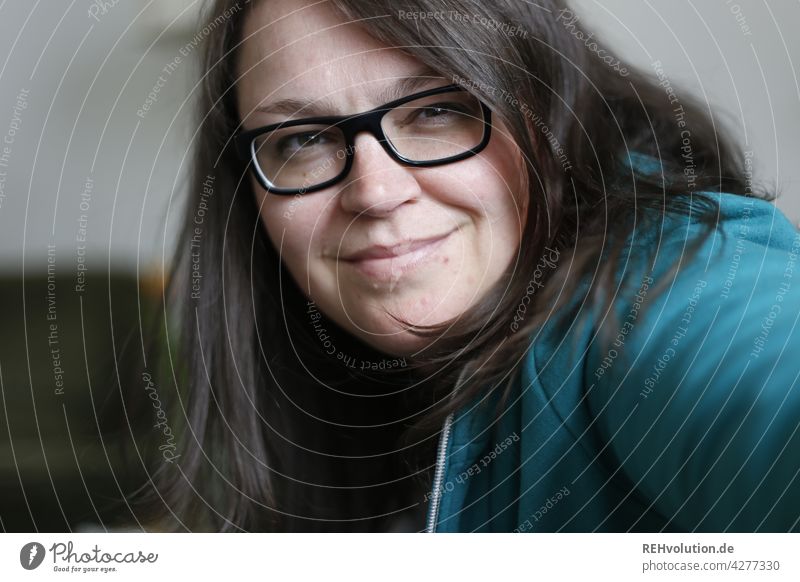 Portrait - Woman with glasses smiles at camera Contentment Friendliness Joie de vivre (Vitality) Happiness Optimism Smiling Human being Adults Upper body Face