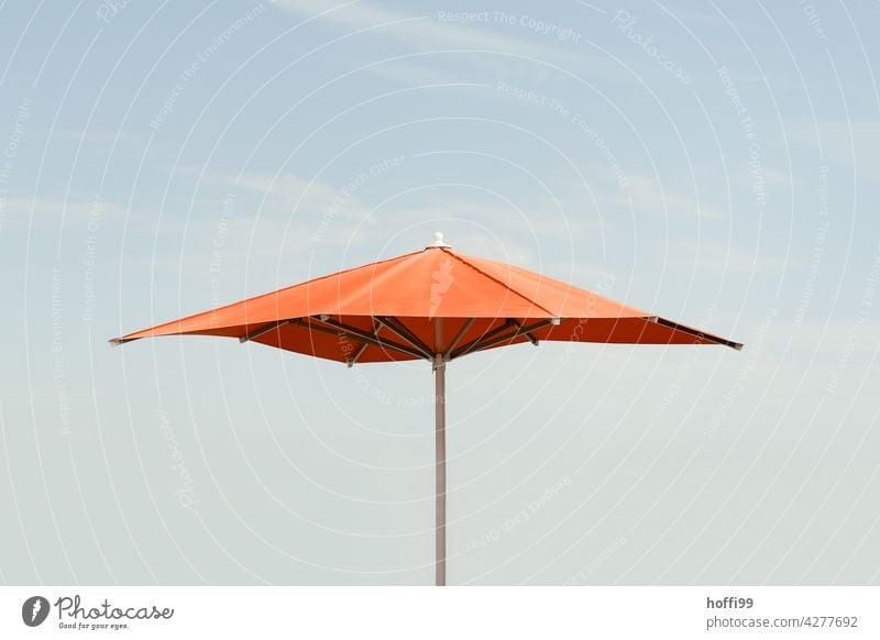 orange parasol in front of blue sky Sunshade Orange Blue Blue sky Orange-red minimalism Beach Summer Minimalistic Vacation mood Cloudless sky Sunbathing rest