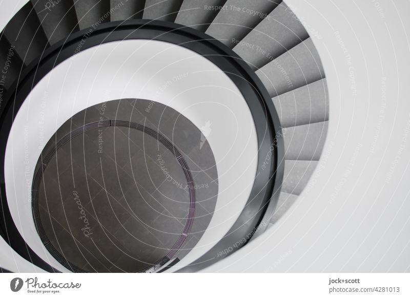 Architectural snail shape Winding staircase Spiral Structures and shapes Silhouette Abstract Style Symmetry Black & white photo Circle Deep Modern architecture