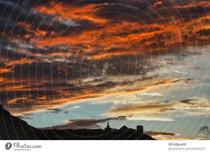 Dark Burning Skies Over The City Sunset Threat colourful Evening Clouds Twilight Sky Exterior shot Deserted Roof roofs Town Colour photo Shadow Silhouette