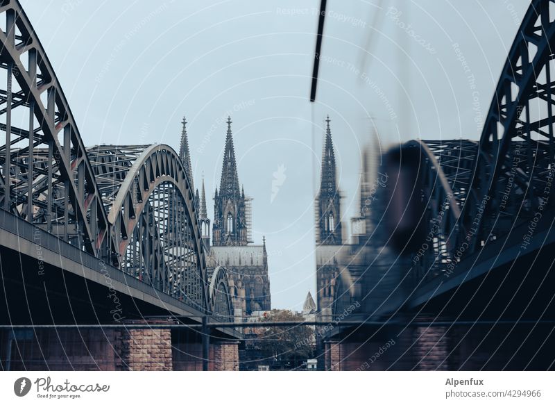 summit meeting Hohenzollern Bridge Cologne Cathedral Tourist Attraction Landmark Dome Exterior shot Town Downtown Colour photo Rhine Skyline Deserted Church