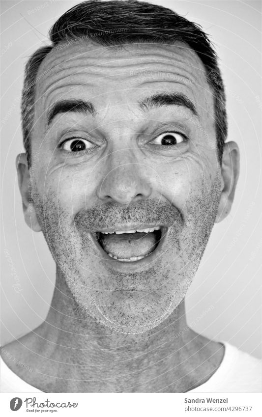 Laughing man Man Laughter portrait cheerful Cheerful Positive Attractive Three days beard Facial hair Stubbly beard Short hairstyle