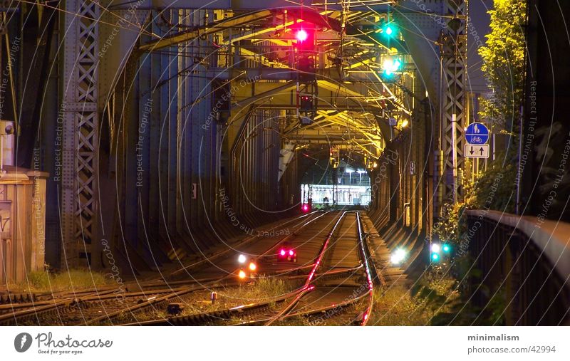 ..both directions Railroad Railroad tracks Night shot Long exposure Hohenzollern Bridge Cologne Central station Carrier Steel carrier Transport