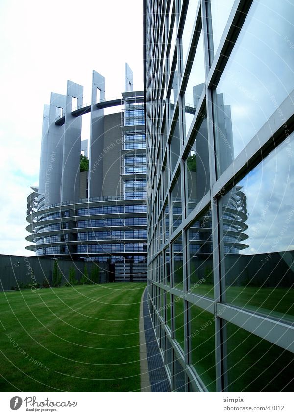 European Parliament Strasbourg Reflection Grass Architecture Glass Star Wars