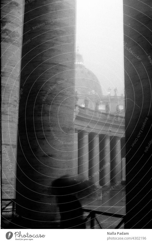 Peter's Cathedral Analog Analogue photo B/W black-and-white Black & white photo St. Peter's Cathedral Rain Weather Umbrella somber shelter Column dome Storm