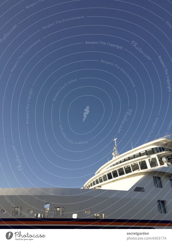 Ship ahoy Cruise liner ship Sky Blue White Navigation Colour photo Exterior shot Passenger ship Vacation & Travel Tourism Day Deserted On board Deck Freedom