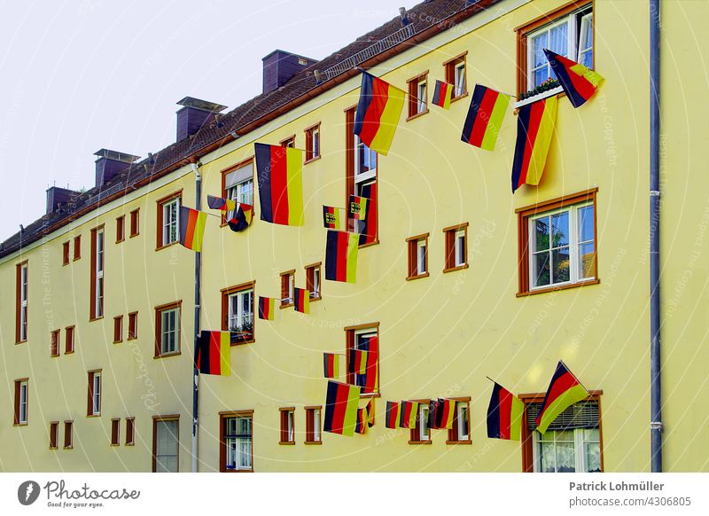 Flag House Germany German flag German Colours black-red-gold German Flag Patriotism Ensign Pride Politics and state Foot ball soccer tournament euro 2020