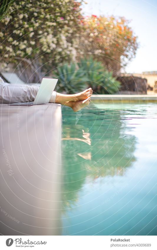 #A12# self-confident woman works with laptop at the pool - home office à la "who can do it" Woman Girl power Self-confident Self-confidence self-determined