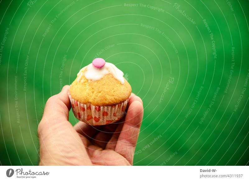 Hand holds a little cupcake - for you Tartlet Muffin Warmest congratulations Birthday Birthday cake Cake smartie