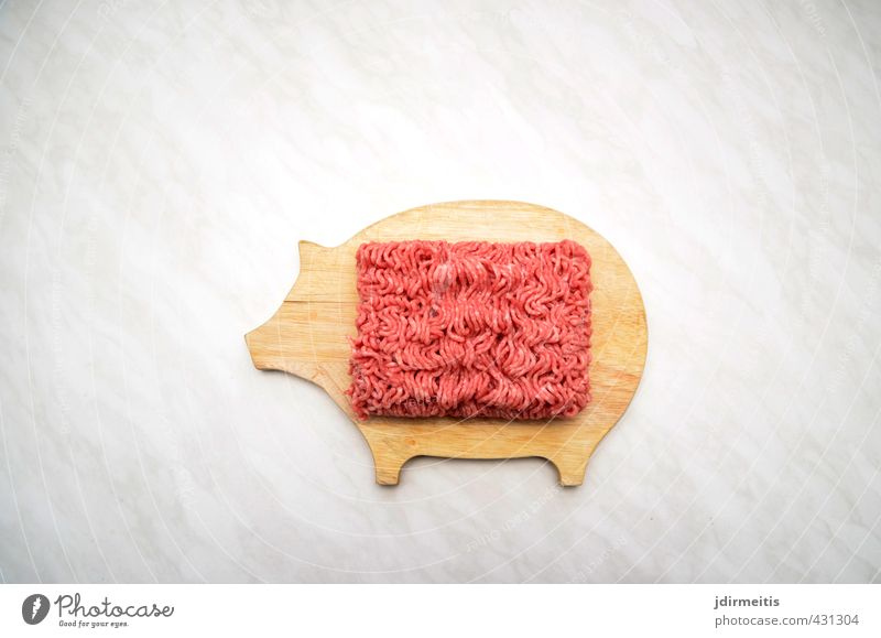 minced meat Food Meat Nutrition Lunch Farm animal Wood Surrealism Chopping board Colour photo Interior shot Experimental Deserted Day Flash photo