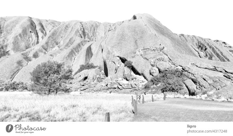 AUSTRALIA,AYERS ROCK-CIRCA  AUGUST 2017-unidentified people walking on the sacred mountain australia uluru park national rock landscape tjuta desert hiking kata