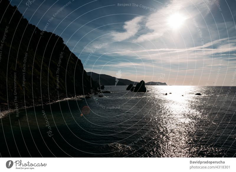 Rocky cliff and sea on sunny day island rock scenery seascape rocky landscape amazing san juan de gaztelugatxe vizcaya pais vasco spain nature idyllic