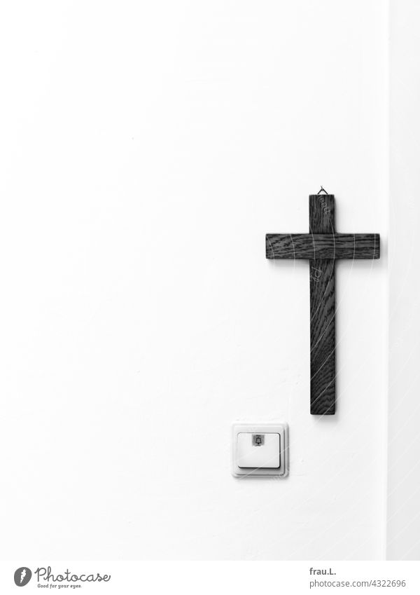 A cross with bell door Belief Religion and faith Wooden cross Christianity Doorbell Wall (building) atheism apartment door