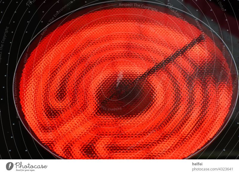 Hob of a cooker with induction field Stove boil Illumination Bizarre Red Light (Natural Phenomenon) Contrast Copy Space top Colour photo light painting Whorl