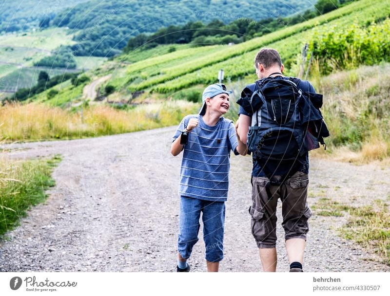 moselle time idyllically Idyll Plant Landscape Nature Summer Lanes & trails hikers Together in common Father and son Child muck about Family & Relations