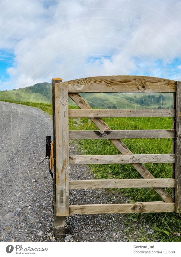 Animal enclosure on the alpine pasture under cloudy skies great aarl Landscape Nature Summer door Doors and windows Hiking Exterior shot Colour photo Tourism