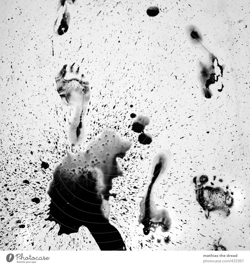 PLATSCHE PLATSCHE II Feet Uniqueness Inject Dye Imprint Footprint Children's foot Patch Black & white photo Interior shot Close-up Deserted Neutral Background