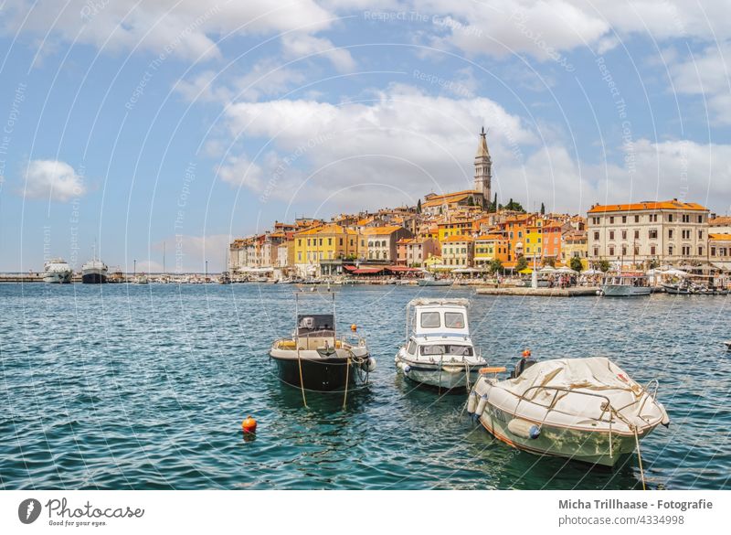 Skyline of Rovinj / Croatia Istria Port City Town House (Residential Structure) Church Tower Harbour Motorboat Tourism Vacation & Travel Ocean Europe
