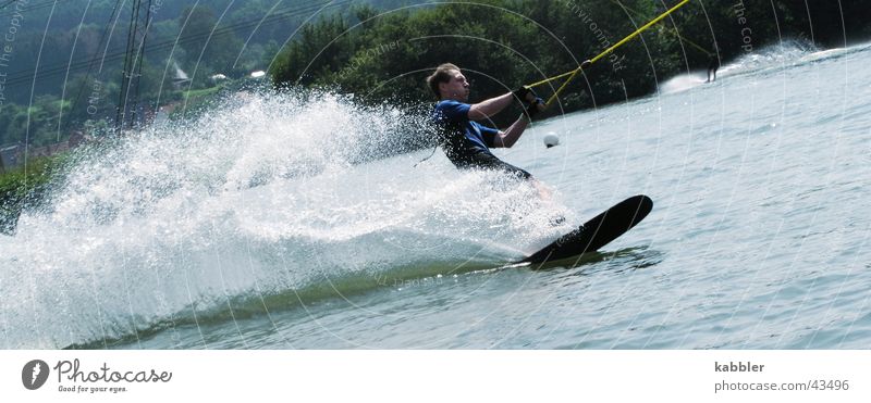 water skiing Lake Waves Sports Water Wooden board Sportsperson Rope Pull