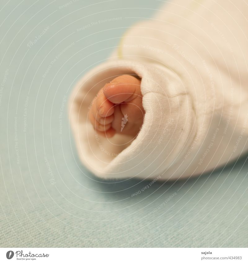 it's a girl Human being Baby Feet Toes 1 0 - 12 months Lie Esthetic Newborn White Light blue Pants Small Toenail Colour photo Subdued colour Interior shot
