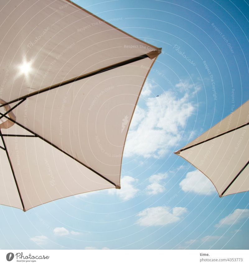 shadowy existence Sun Summer Sunshade Umbrellas & Shades two Sky Clouds Back-light spanned Protection sun protection