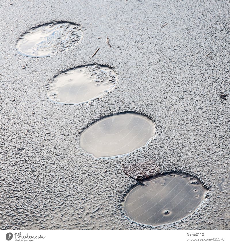 circular trail Street Lanes & trails Esthetic Exceptional Wet Round Gray Circle Hollow Water Puddle Tar Sidewalk 4 Black & white photo Exterior shot Close-up