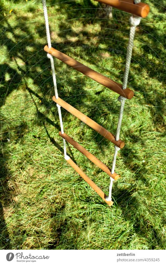 Rope ladder mown Hay mares sprout Climbing Ladder school holidays Meadow Depth of field Copy Space Garden plot Holiday season tranquillity Plant